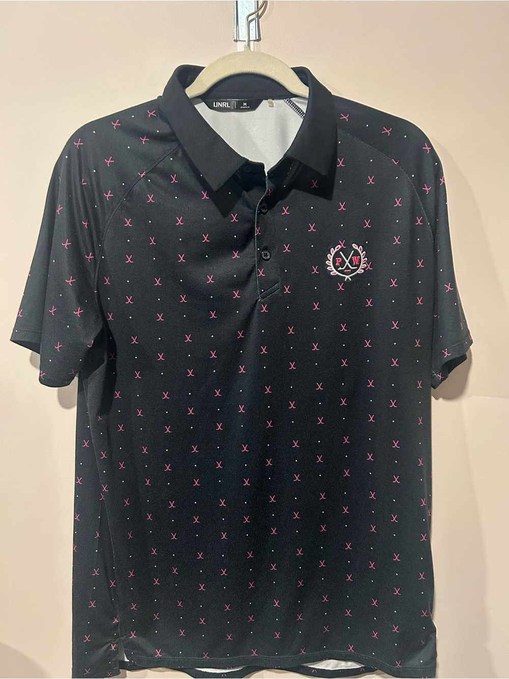 UNRL Black Pink Whitney Polo with Pink Micro X Print